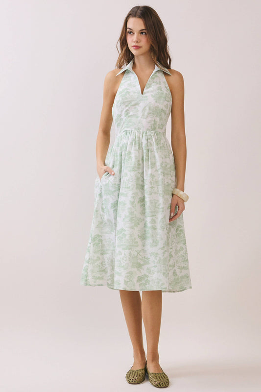 Spring Sage Halter Midi Dress